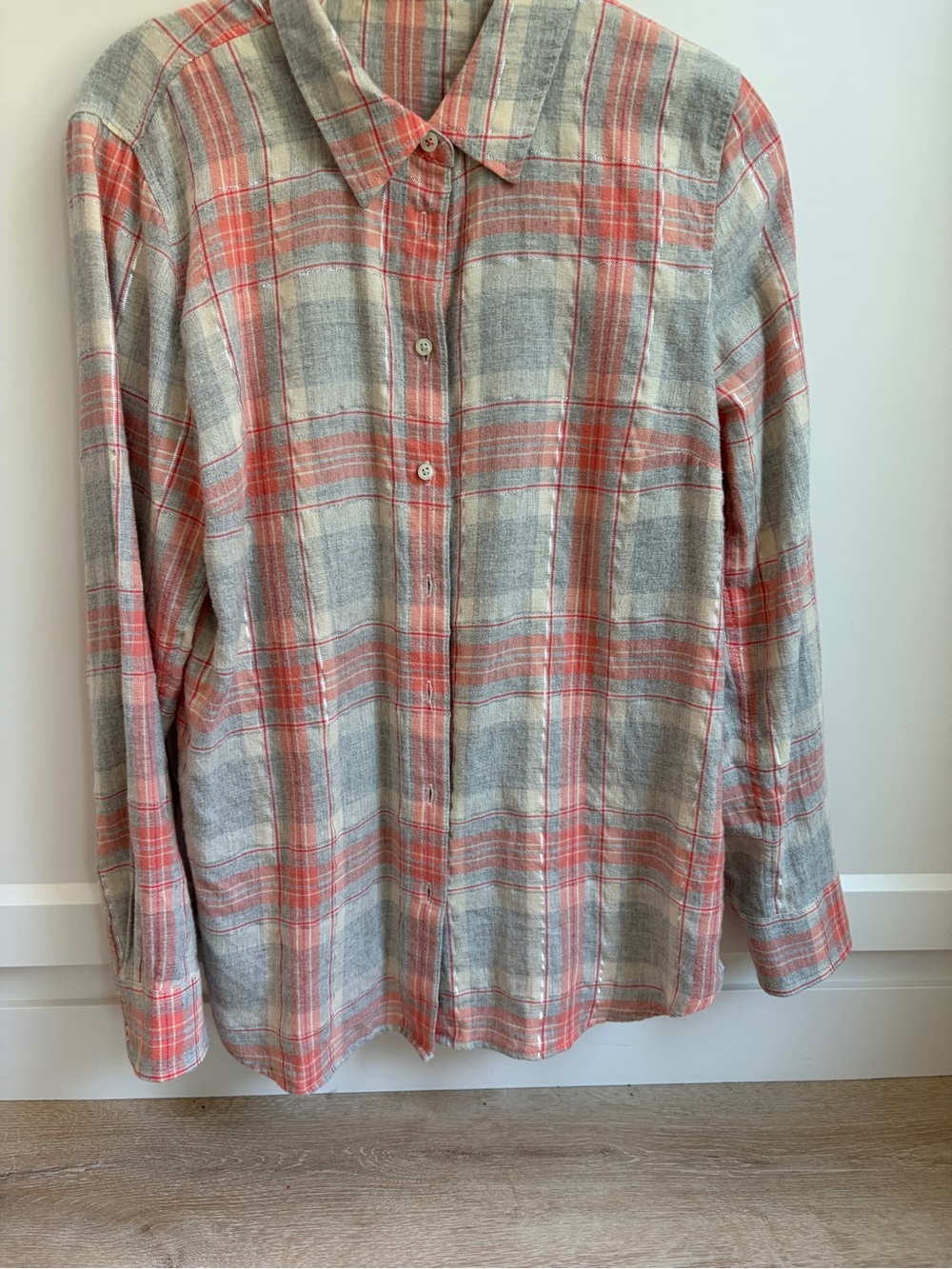 Talbots coral gray silver metallic flannel size medium